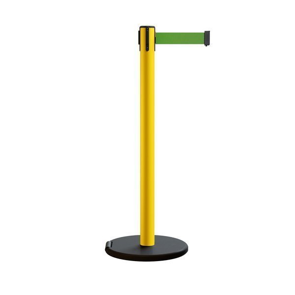 Retractable Belt Rolling Stanchion, 2.5ft Yellow Post  9ft. Green Belt, Montour Line, Mfr#: MSE630-YW-GN-90